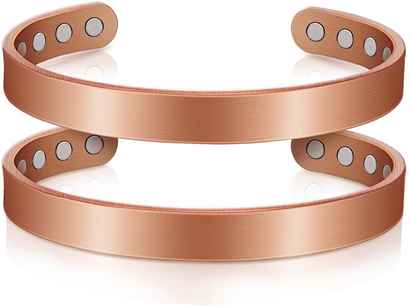 Auramag Copper Bracelets for Women, Magnetic Bracelet for Men with 3500 Gauss Magnets, Adjustable Jewelry with Gift Box(2 PCS) - Image 1